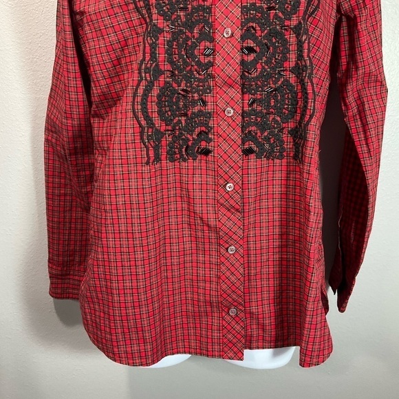 J. Crew Tartan Plaid Ruffled Embellished Buttondown Shirt Red Size 4 T110 - Picture 4 of 10